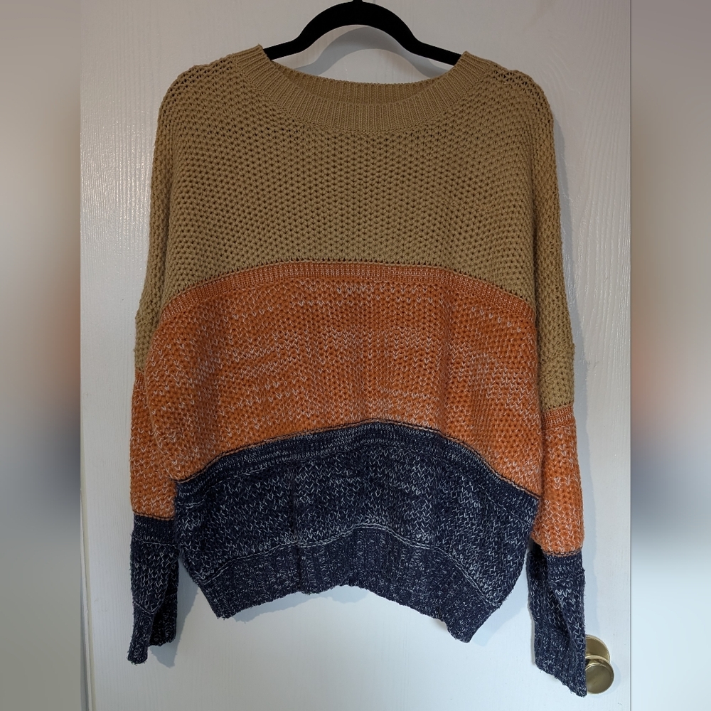 Multicolor Knit Sweater - Tan, Orange, and Black